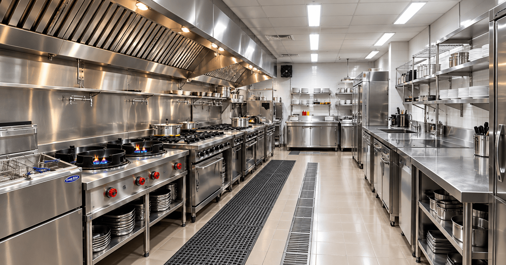 Warm, professionally equipped kitchen interior